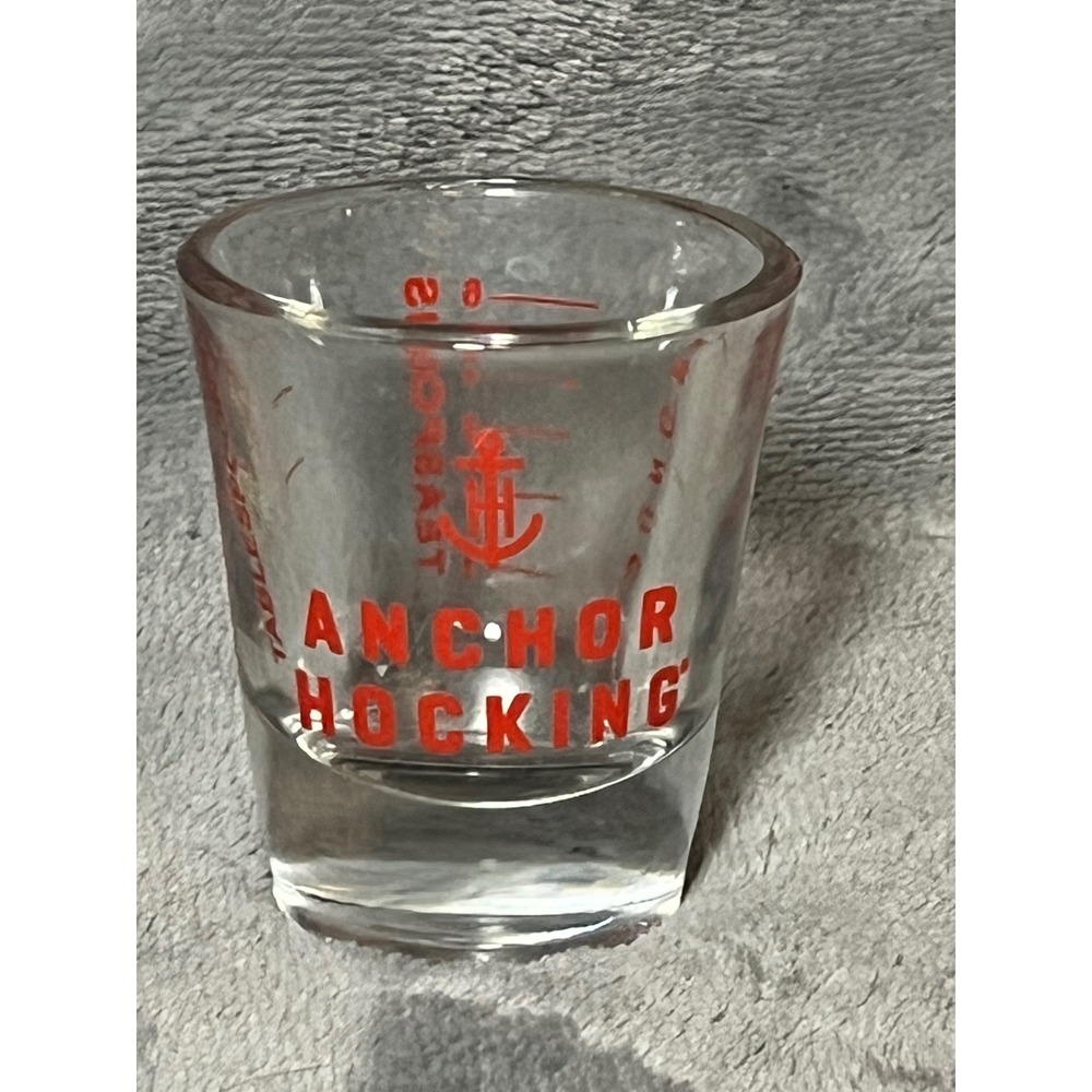 Vintage Anchor Hocking Red Letter Glass Shot Measuring Cup Barware 2.5 Inch
